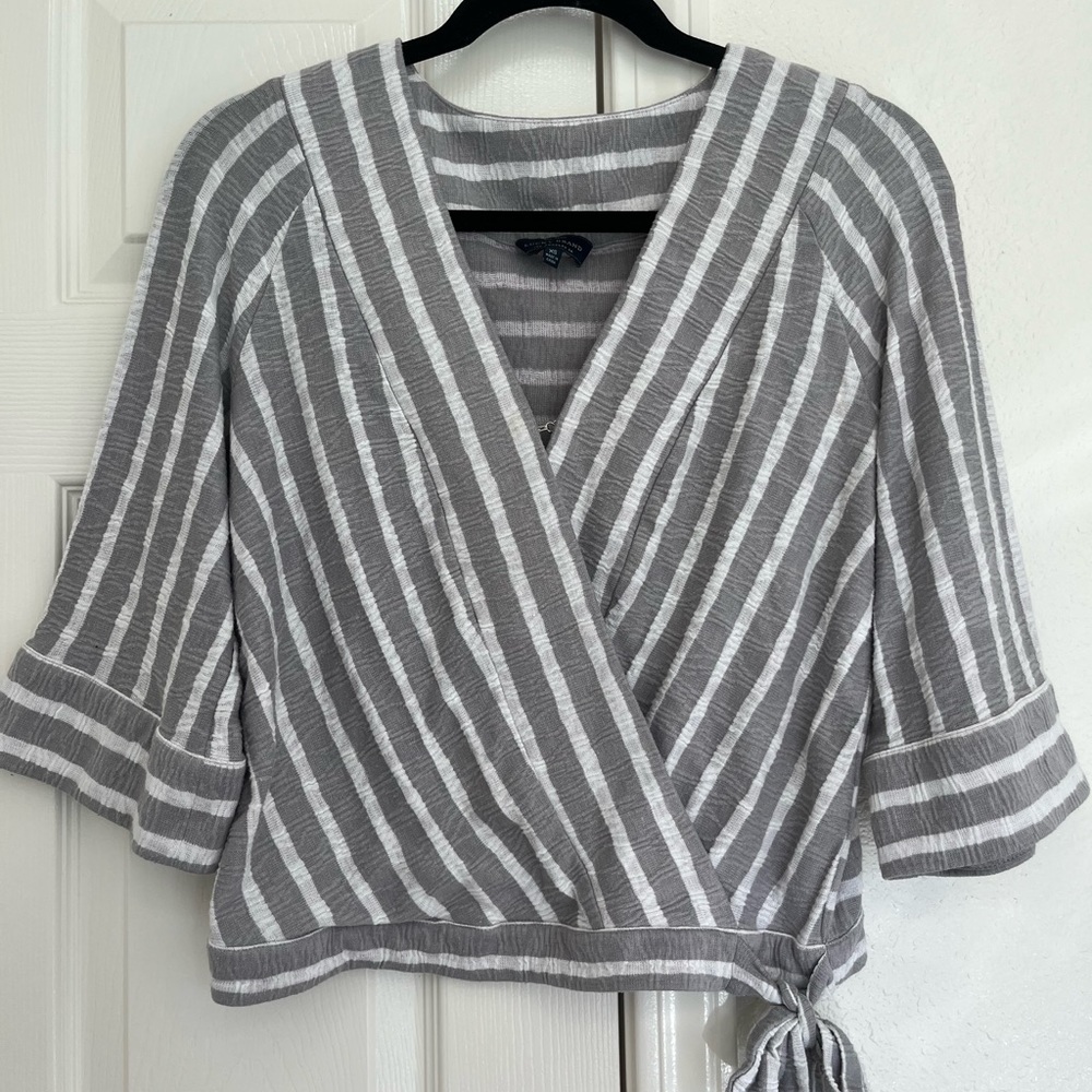 Lucky Brand, XS, Gray & White Striped Shirt